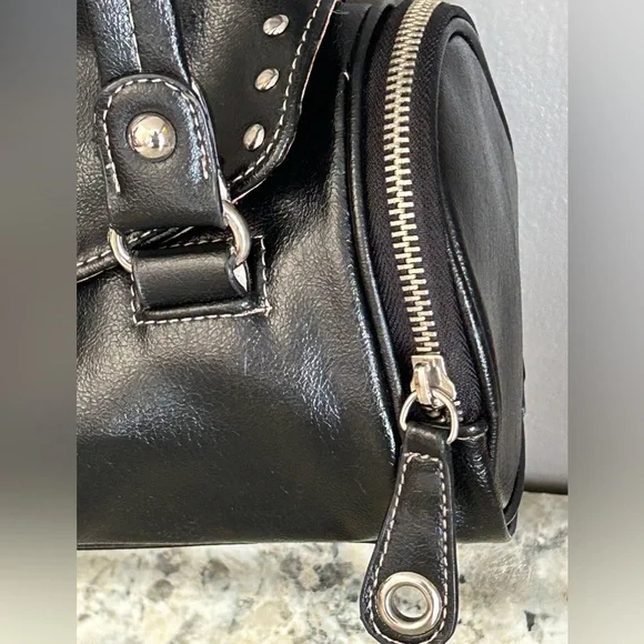 Kathy Van Zeeland Y2K Black Tootsie Roll Purse Satchel Side Zip Rhinestone - Picture 5 of 16